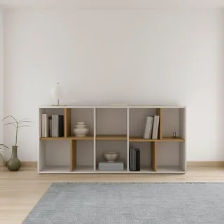 Dmora - Bücherregal Orne, Büroregal, Mobiler Buchhalter, Bücherbrett, 78x36 h183 cm, Eiche und Weiß