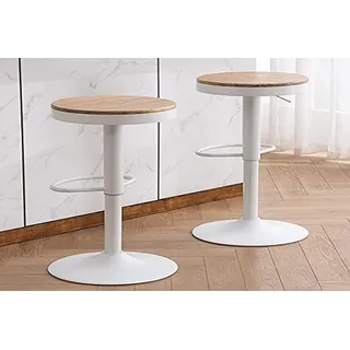 Kidol & Shellder Barhocker 2er Set Weiß, Massivholz, Höhenverstellbar Thekenhocker für Küchentheke, Massivholz-Metall, Modernes Industrial Vintage, 38.5x38.5x56/80