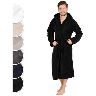 Blumtal Bademantel Herren Baumwolle 100% in M - OEKO-TEX zert. Morgenmantel Herren Kapuze - Bademantel Herren Frottee + Velours - Bademantel Sauna - Bademantel mit Kapuze Herren - Bathrobe Schwarz