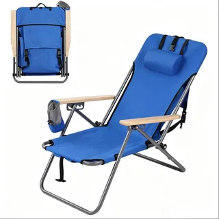 Redom Klappbarer Campingstuhl 69/56/80 cm aus Oxfordstoff und Metall mit 4-fach verstellbarer Rückenlehne, Rucksackfunktion, Blau , 56x57x98 cm , Gartenmöbel, Gartensessel, Gartenstühle