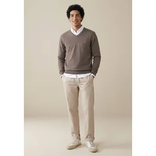 Strickpullover FYNCH-HATTON "FYNCH-HATTON Pullover mit V-Kragen", Herren, Gr. M (50), braun (earth), Strick, Obermaterial: 100% Baumwolle, unifarben, bequem hüftbedeckend, V-Ausschnitt, Flachstrickbündchen, Pullover Strickpullover, aus Baumwolle, mit V-Ausschnitt, bequeme Passform