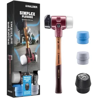 Halder HALDER-Plusbox Starterkit, SIMPLEX-Schonhammer D60, Gummikomposition mit Standfuß/Superplastik sowie je ein TPE-soft und TPE-mid Schlageinsatz plus Flaschenöffner | 3027s026