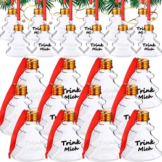 Nuenen 24 Stück Weihnachtskugeln zum Befüllen Christbaumkugeln Befüllbar Trink Mich Weihnachtskugeln zum Trinken 50 ml Plastikkugeln Weihnachtsdeko Anhänger für Weihnachtsbaum(Weihnachtsbaumform)