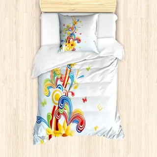 ABAKUHAUS Abstrakt Mantele, Funky Vertical Welle, Milbensicher Allergiker geeignet mit Kissenbezügen, 135 cm x 200 cm - 80 x 80 cm, Mehrfarbig