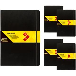 Idena 90449 - Notizbuch A4 blanko, 5 Stück, 192 Blatt 80 g/m2 in Creme, mit Innentasche, Gummiband und Lesezeichen, Hardcover Einband in Schwarz