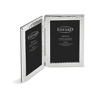 EDZARD Doppel-Bilderrahmen Collage Pavia für 2 Fotos 10 x 15 cm, Hochformat, gehämmert, edel versilbert, anlaufgeschützt, mit Samtrücken, Fotorahmen zum Stellen