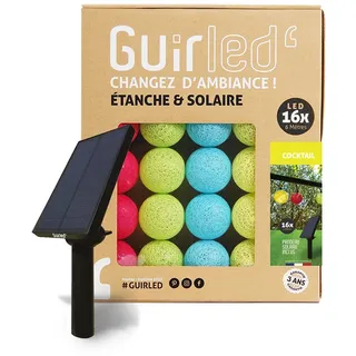 GuirLED - Außengirlande mit Lichtkugeln LED-Guinguette - Wasserdicht IP65 - Hocheffizientes Solarpanel - Automatisches EIN/AUS - 16 Kugeln 3 m- Cocktail