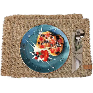 FRIHET Tischset eckig - Seegras geflochten (2er Set) Platzset 40x30cm, Natur Tischdeko, Tischsets Platzsets abwischbar, Platzdeckchen Esstisch, Hygge Skandi Boho