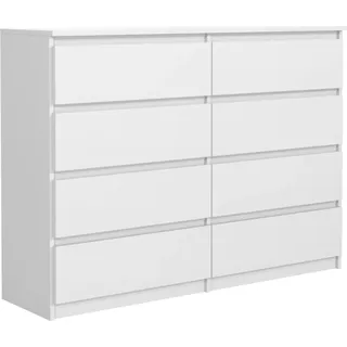 Kommode mit 8 Schubladen in Mattweiß, 138 x 101 x 39 cm - Weiß
