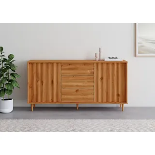 INOSIGN Sideboard »Malmedy Front mit gefrästen Rillen« Kommode aus massivem Kiefernholz, Push-to-open, Breite 160 cm beige