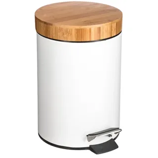 Mülleimer Abfalleimer 3L Metall Bambus weiß braun 25,5x17 cm Papierkorb Modern