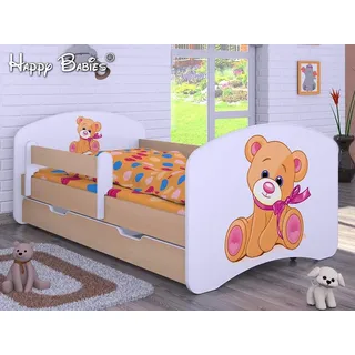 BDW Kinderbett, Doppelseitiges mit Schublade, Teddybär mit Bogen, 140/70