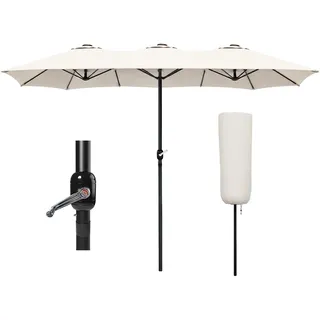 VOUNOT Doppelsonnenschirm mit Handkurbel, Sonnenschirm Marktschirm Gartenschirm Terrassenschirm, Sonnenschutz, 460 x 270 cm, Beige