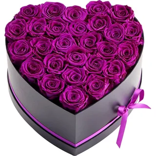 Forever Flowers, 27 konservierte Rosen in einer herzförmigen Schachtel, ewige Blumen, unvergänglicher Blumenstrauß, Geburtstagsgeschenk für Frauen, Ehefrauen, Mütter, Jubiläum, Valentinstag, Weihnachten, lila - Lila
