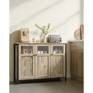 VASAGLE Sideboard, 100 x 35 x 75 cm, verstellbaren Ablage, mit Glastüren - Schwarz, Braun