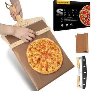 Gleitschieber Pizzaschieber, 12-Zoll, Antihaft-Pizzaschieber mit Pizzaschneider-Wiegemesser, Intelligentes abnehmbares Pizza-Übertragungstool für Innen- und Außenbereich