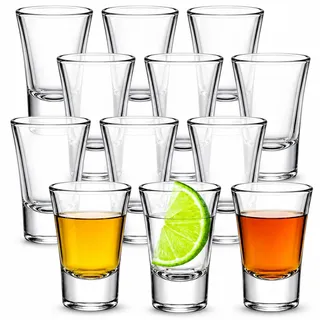 volila 12 Klare Schnapsgläser aus Glas - 2,5 cl Spülmaschinenfest Shotgläser mit Standfest für Wodka Gläser, Tequila Gläser für Jede Party