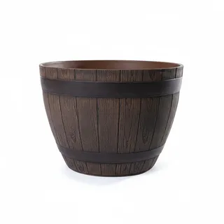 Blumenkübel Holzfass Optik Ø38 cm – Pflanzkübel Kunststoff im Weinfass Design – Ideal als Miniteich, Balkonteich, Übertopf oder Brunnenschale – Wasserdicht, Frostfest, Holzoptik