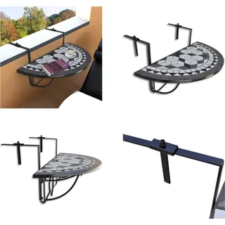 vidaXL Balkonhängetisch Mosaik Schwarz und Weiß - Balkontisch - Balkontische - Beistelltisch - Beistelltische - Schwarz, Weiß