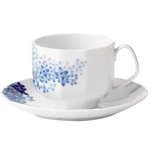 Royal Copenhagen Bloomst Tasse mit Untertasse Porzellan Flieder 22cl Weiß-Blau, Maße: 15cm x 15cm x 6,5cm, 1025331