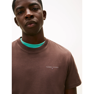 T-Shirt TOMMY JEANS "TJM SLIM LINEAR CHEST TEE EXT", Herren, Gr. S, braun (schwarz walnut), Single Jersey, Obermaterial: 100% Baumwolle, regular fit normal, Rundhals, eingesetzt abgesteppte Kante, Shirts T-Shirt, Mit Rundhalsausschnitt