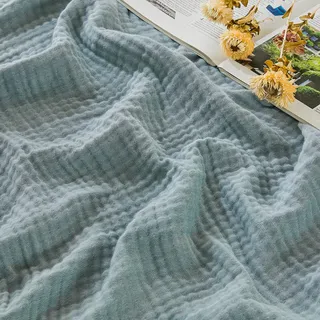 EMME Musselin Tagesdecke Decke 274x228 cm – 4-Lagen Melange-Gewebe, Oeko-TEX 100, 100% Baumwolle, Extra Große & Kuschelweiche Decke für Sofa und Bett,Melange Türkis