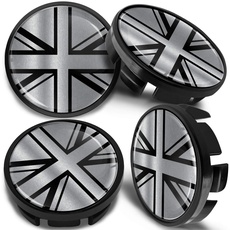 SkinoEu Kompatibel für Nabendeckel VW 65mm Radnabenabdeckung für Alufelgen Felgendeckel Nabenkappe Radkappen UK Großbritannien Flagge Silber CV 30