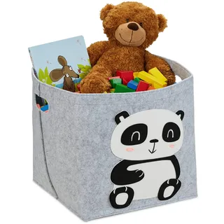 Relaxdays Aufbewahrungskorb Filz Panda-Motiv faltbar 34 x 33 x 32 cm grau