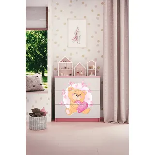 Kinderkommode mit Schubladen Teddybär Schmetterlinge in der Farbe Rosa Babydreams - Rosa