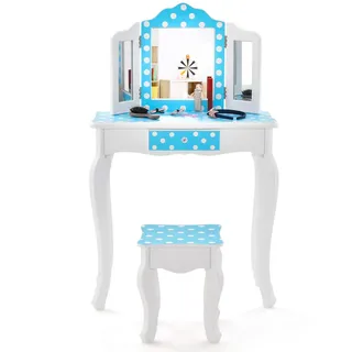 Costway Schminktisch Blau , Holz , 28x98x60 cm , Babymöbel & Kindermöbel, Babyzimmer, Babyregale & Kinderregale