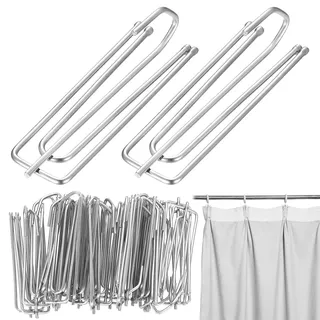 50 Stück Gardinenhaken Metall, Edelstahl Vorhanghaken für Schienen, 4 Zinken Faltenhaken Vorhang Haken für Schienen, Vorhänge Haken Clips Klammer zum Einhängen für Gardinen Vorhangringe