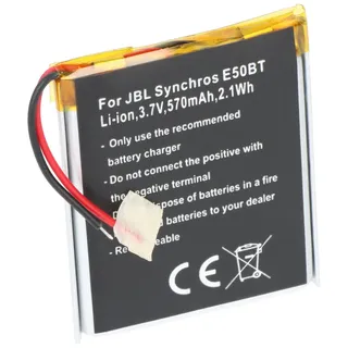 AccuCell Akku passend für JBL Synchros E50BT, Li-Ion, 3,7V, 570mAh, 2,1Wh, built-in, ohne Werkzeug