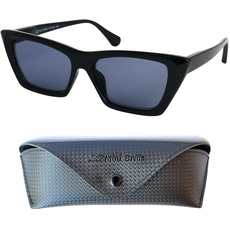 Mini Brille Klobige Sonnenbrille mit Sehstärke, Oversize Kunststoff Cateye Dicker Rahmen (Schwarz), Gratis Etui, Lesesonnenbrille Damen +1.0 Dioptrien
