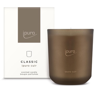 ipuro Classic dekorative Duftkerze - CUIR | Duftkerze im Glas mit Zitrusnoten, Vanille, Leder & dunklen Hölzer Aroma | Kerzen mit langanhaltendem Duft | Raumduftkerze in braun 270g