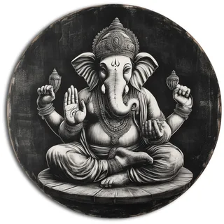 DRO Design - Ganesha Bild auf Leinwand 30cm Rund - Kunst-Druck auf 6mm HDF - Rund Schlafzimmer Bilder Badezimmer Wand Deko Wohnzimmer Modern Wanddeko Bilderwand Geschenk Abstrakt Maritime
