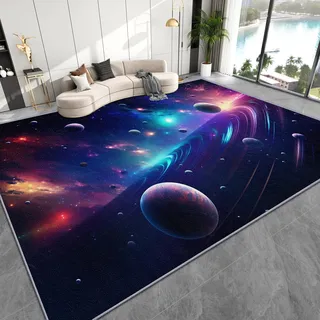 AevuCub Weltraum Deko, Planeten Galaxy Teppich 120x170 Kurzflor, Teppich Wohnzimmer Universum Planet, Weich rutschfest Waschbare Teppiche, Bettvorleger Schlafzimmer Kinderzimmer