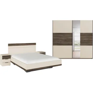 Rauch "Komplettschlafzimmer Schlafzimmer Schlafzimmermöbel SAJO", Set, Set: Kleiderschrank mit/ohne Spiegel, Bett in 2 Breiten, 2 Nachttische, 4 Stk. tlg. optional mit Spiegel, am Kleiderschrank MADE IN GERMANY, champagner, atlantic oak dunkel),