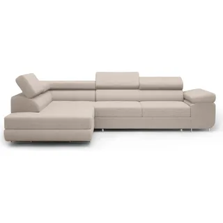 FEDVE Ecksofa Eckcouch Warton L Form Schlaffunktion Couch Bettkästen Wohnlandschaft Seite Links Cord-Möbelstoff Beige (Poso 02) - Beige