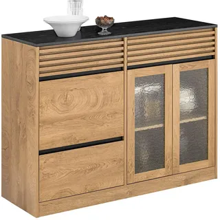 SoBuy Sideboard Vintagebraun-Schwarz , Holzwerkstoff, Glas , 112x89x40 cm , Kleinmöbel, Kommoden, Sideboards