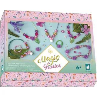 Janod - 7 Schmuckstücke zum Selbermachen - Thema Feen - Les Ateliers Bijoux - Schmuckschatulle inbegriffen - Kit Kreatives Gestalten Kinder - Lernen Feinmotorik und Konzentration - Ab 6 Jahre - J09176