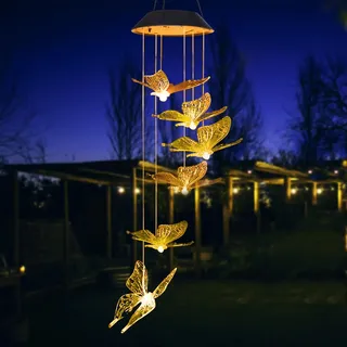 ZVO Schmetterling Solar Windspiel Garten - Solar Schmetterlinge für außen Hängend, Balkondeko Hängeleuchte für Mama Oma Kind - Warmes Licht