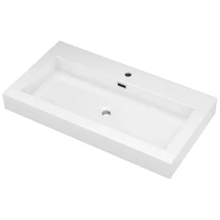 mai & mai Waschbecken Col18 Hängewaschtisch Aufsatzwaschbecken Mineralguss Weiß 1 Armaturenloch rechteckig Breite: 90 cm