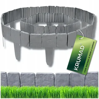 KRUMAD Rasenkante Kunststoff Steinoptik 10 Stück Set 2,5 Meter Höhe 23 cm Beeteinfassung Stein Beetumrandung Garten Stecksystem Grau - Grau