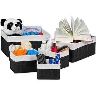 Relaxdays Aufbewahrungskorb 6er Set Stoffbezug Bambus 17 x 35 x 25 cm schwarz