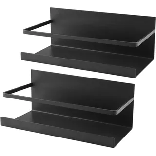 Zosenyer 2 Stück Kühlschrank Regal Magnetisch, Gewürzregal Magnet mit Beweglichen Ablage Platzsparend, Wandregal Küche Anti-Rost, Gläser Flasche, Getränkefür Gewürze Küchenorganizer (Schwarz)