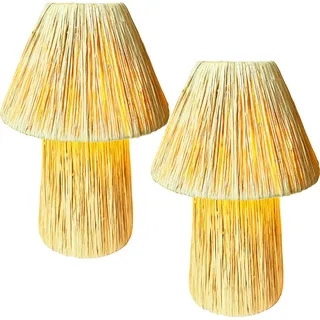 Marrakesch 2er Set Tischlampe Nachttischlampe 40cm groß aus Raffia bast | Boho Lampe Stehlampe als Wohnzimmer Schlafzimmer oder Kinderzimmer Deko | Tischleuchte Morjan Beige E27 Fassung - Beige
