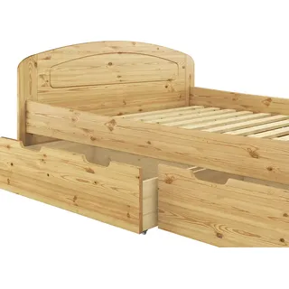Funktionsbett kiefer massiv in Überlänge 140x220 Holzbett mit wählbarem Zubehör V-60.50-14-220Rollrost inkl. - Naturbelassen