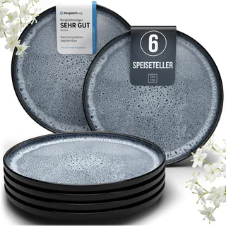 Steingut Teller Groß 6 Personen Ibiza TESTSIEGER, Traumhaftes Mediterranes Steingut Speiseteller Set, Stylisches Essteller Set, Pure Living in Rauchblau