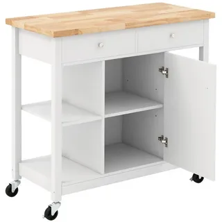 Costway Küchenwagen rollbar, Kücheninsel mit Arbeitsplatte 2 Schubladen & verstellbaren Regalen, Servierwagen Küchenschrank 99x46x90cm Weiß - Weiß