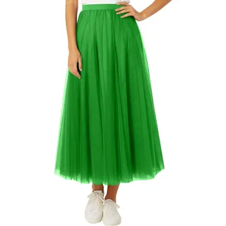 Generisch 2026 Tüllrock Damen A Linie Elastischer Hoher Bund Mesh Saum Prinzessin Langer Rock Einfarbig Röcke Maxiröcke Elegant Swing Unterrock Freizeitrock Hohe Taille Skirt